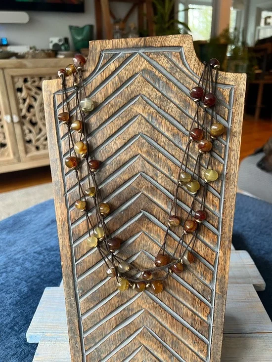 Cookie Lee Agate Beaded Necklace – Multi Strand Brown & Amber Tones - Picture 4 of 13